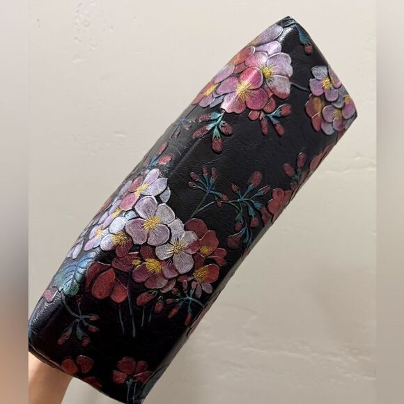 Handmade Cowhide Floral Embossed, Large Wooden Frame Bag & 2 Strap Styles - Picture 12 of 16